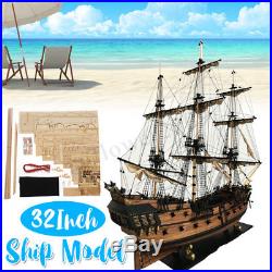 32'' Black Pearl Ship Assembly Model DIY Kits Wooden Sailing Boat Decor Toy Gift