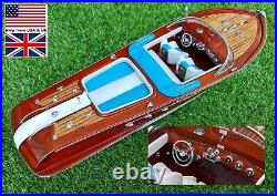 Blue Riva Aquarama Speed Ship Boat Model Wood Wooden Italian Nautica Handmade 21