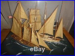 Cased Nautical Sailing Ship Model with Lighthouse Cottage Museum Quality Not a Kit