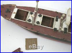 Huge 50 Vtg Mid Century Wood Model Ship American Scout Cargo Boat (4 REPAIR)