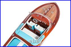 RIVA AQUARAMA 70cm (Blue/White) Wooden Model Speed Boat Ship Gift Decoration