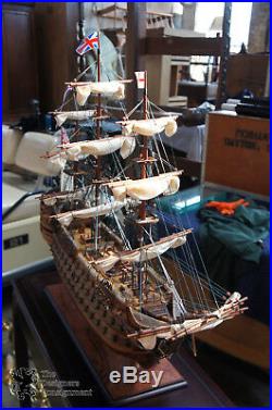 Vintage Model Sailing Ship Display Case & Stand HMS Victory 1805 Royal Navy
