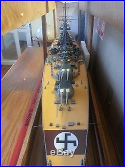 Wooden Bismarck Model Ship Pre-Built on Stand in Wooden Crate