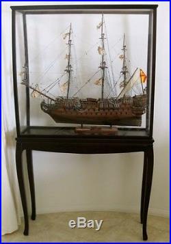 XL San Felipe Wooden Model Tall Ship AND 69 tall Table with Plexi Display Case