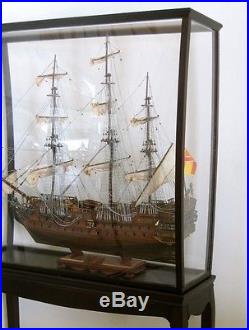 XL San Felipe Wooden Model Tall Ship AND 69 tall Table with Plexi Display Case
